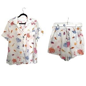 Seafolly White Under The Sea Beach 100% Linen Shirt and Shorts Set Medium